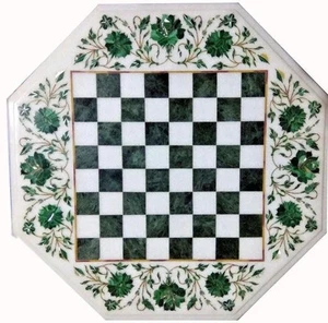 18" Marmor Schachspiel Tischplatte Malachit Intarsien Halbedelsteinarbeit - Bild 1 von 10