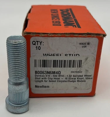 Paquete de 10 pernos de rueda dentados Dorman 610-502 M14-1,50 Chrysler Dodge Foto 1 de 2