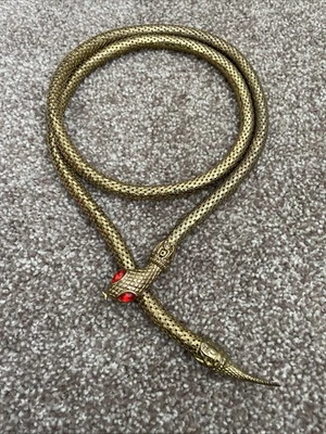 "Collar cinturón serpiente malla DL Auld ojos piedras rojas 40"" largo tono dorado" Foto 1 de 4
