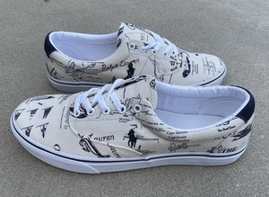New Polo Ralph Lauren Men's Keaton-Pony Nautical Print Sneaker Shoes Size 13 - Picture 1 of 5