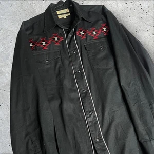 Roper Camicia Uomo Nera Longhorn Steer Ricamata Western Perla Snap Bottoni - Foto 1 di 7