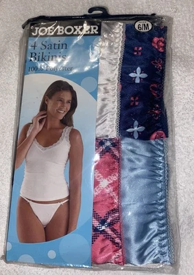 Vtg Joe Boxer Satin String Bikini Panties SZ 6 MED 4 Pack RARE UnOpened  New - Image 1 of 2