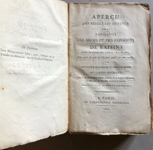 Parmentier — Aperçu […] des sirops et des conserves de raisins — é.o. — 1812. - Imagen 1 de 11