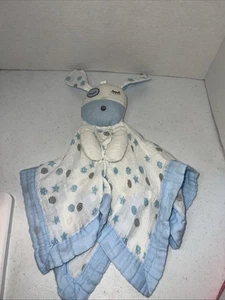 Manta de seguridad de felpa Lulujo Baby Muselina Cachorro Perro Lovey Azul Blanco Orgánica - Imagen 1 de 6