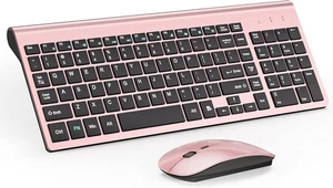 Topmate KM9000 Ultra Slim Wireless Keyboard and Mouse Combo Rose Gold Black - Picture 1 of 3