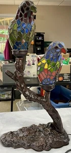 Vintage Tiffany Style Stained Glass Double Parrots Big Table Lamp 22” - Picture 1 of 18