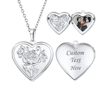 Collar corazón enchapado en platino U7 para mujer que sostiene imagen romántica flor gris... Foto 1 de 4