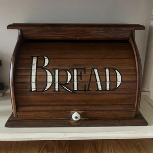 Vintage Wooden Roll Top Bread Box Country Kitchen Cottage Core Style BIG - Picture 1 of 10