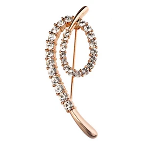 VINTAGE INSPIRED 18K ROSE GOLD PLATED CLEAR AUSTRIAN CRYSTAL SWIRL BROOCH - Picture 1 of 1