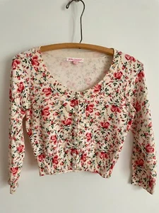 Betsey Johnson Cropped Floral Cardigan with Pearl Buttons Size M - Picture 1 of 8