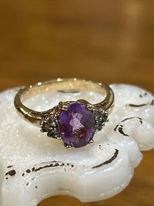 Vintage Ring Lila Strass Goldton - Bild 1 von 8