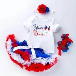 My 1st Fourth of July Outfit Red White and Blue Baby Girl Set Patriotic - Picture 1 of 2