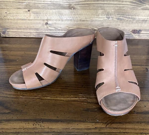 NICOLE Delphine Slide Sandals Mule Heels Brown Tan Leather Shoe 7.5 Open Toe - Picture 1 of 10