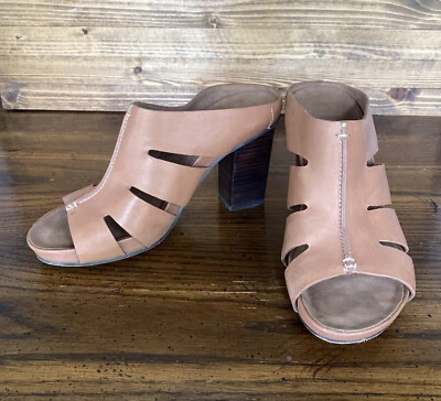 NICOLE Delphine Slide Sandals Mule Heels Brown Tan Leather Shoe 7.5 Open Toe Foto 1 de 4