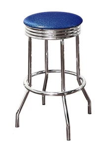 Bar Stool 24" or 29" Tall Chrome Retro Backless Colored Vinyl Swivel Seat Stool  - Picture 1 of 39