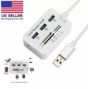 Aluminum 3 Port USB 3.0 Hub MS SD M2 TF Multi-In-1 Memory Card Reader Adapter US - Picture 1 of 6