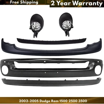 Front Bumper Primed & Fog Lights Kit For 2002-2005 Dodge Ram 1500 2500 3500 Foto 1 de 4