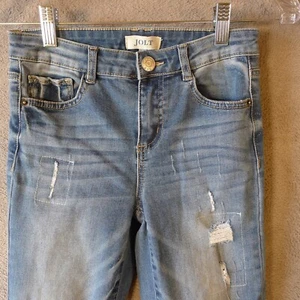 Jolt Jeans Womens/juniors 1 / 25 Waist Blue Distressed Patches Straight Leg Hip - Picture 1 of 10