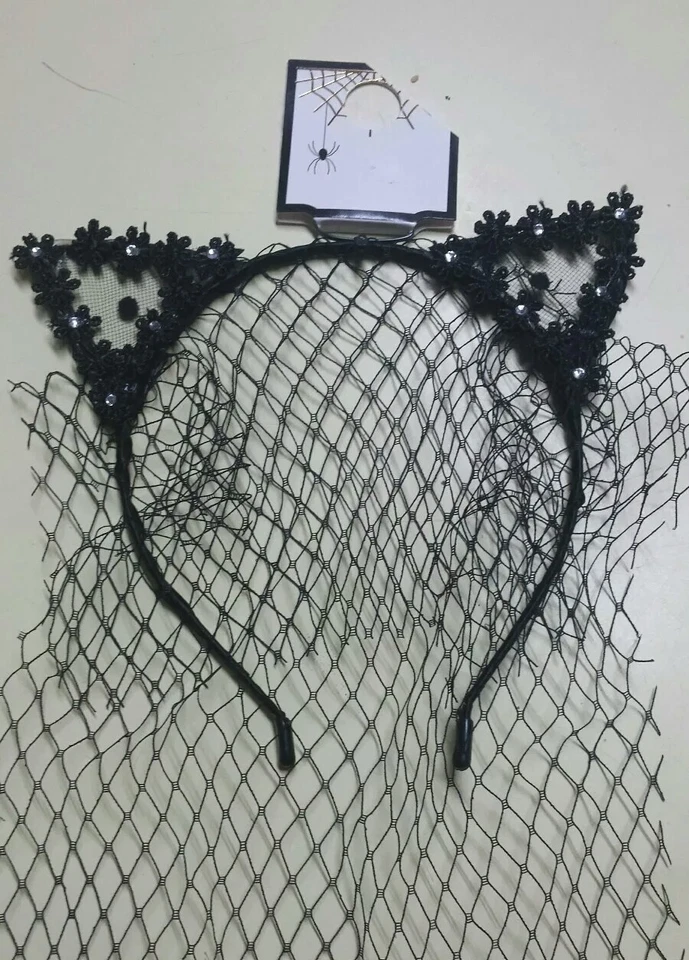 HALLOWEEN Fiesta Vestir Red Velo Orejas de Gato Diadema Disfraz PENDIENTES GRATIS Foto 1 de 1