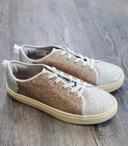 TOMS Youth Girls LENNY Silver Gold Glitter Sneaker Shoes - SIZE 4 - Womens - Picture 1 of 5