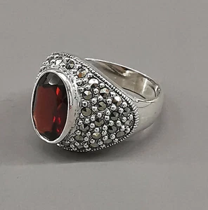9927881 Silber-Ring Granat Markasiten Gr.56 925er Silber wie neu - Bild 1 von 3