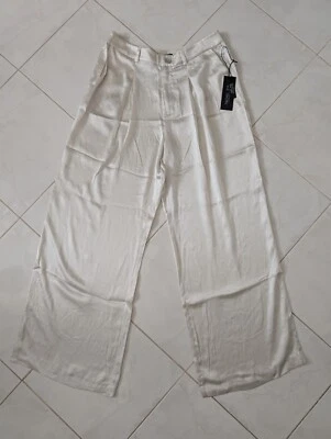 Pantalones de seda para mujer Rachel Zoe talla 10 marfil pierna ancha dos bolsillos Foto 1 de 4