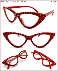 Women's Classic RETRO Cat Eye Style READING EYE GLASSES READERS Red Frame +2.00 - Picture 1 of 8