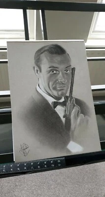 James Bond Connery Impresión artística dibujada a mano por Jay Pritchard el artista de celebridades Foto 1 de 4