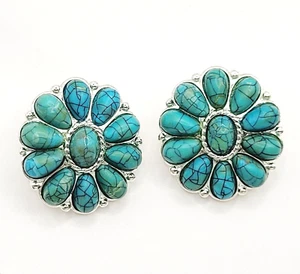 Avon Southwest Style Faux Turquoise Silver Tone Concho Round Pierced Earrings - Picture 1 of 17