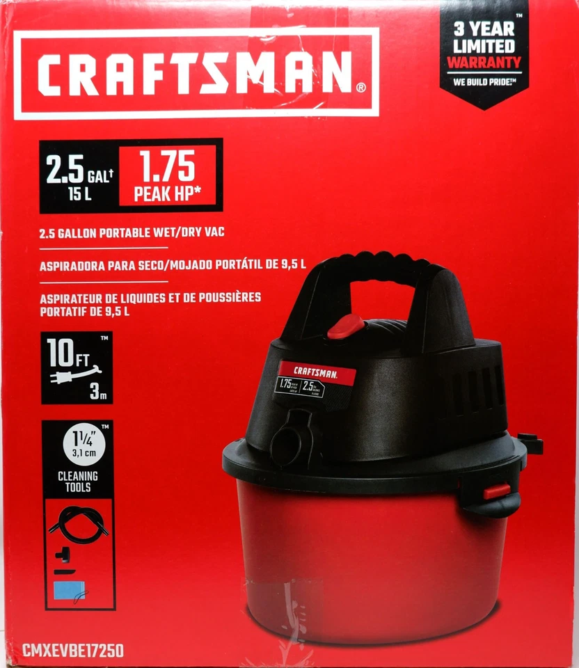 CRAFTSMAN CMXEVBE17250 2.5 GALLON PORTABLE WET/DRY VAC WITH 1.7G HP - NEW/SEALED - Image 1 of 1