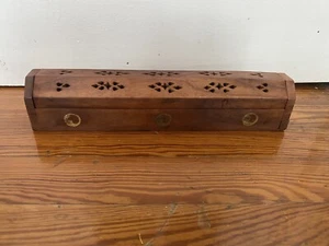 1 Pc Wood Incense Burner Holder Box Ash Catcher Sticks 12" Design Yin Yang - Picture 1 of 4