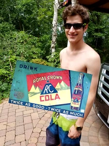 Vintage Early Royal Crown RC Soda Pop Metal Sign bottle pyramid graphic 15 by 28 - Picture 1 of 6