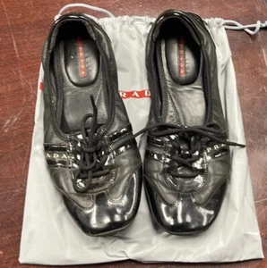 Prada Ballet Flats Leather-Black/Black Women Shoes Size 38 Marked 7.5US - Picture 1 of 12