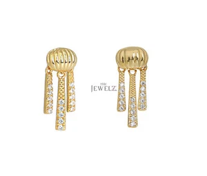 14K Gold 0.15 CT VS/F-G Diamond Three Bar Dangle Bridal Earrings - The Jewelz - Picture 1 of 4