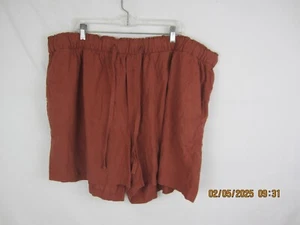 Women's Ava & Viv Elastic Waist Linen Blend Shorts Brown 3X - Picture 1 of 18