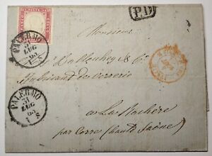 Sardynia SUPER RZADKI 1863 List z wieloma frankami Palermo / La Rochelle Francja. Podpisany