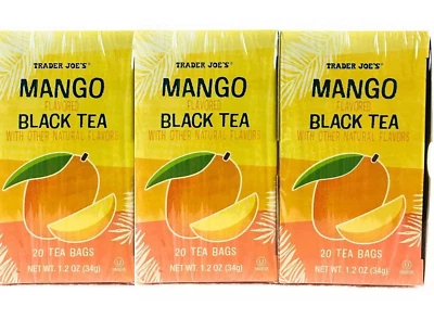(3) Trader Joe's MANGO Flavored Black Tea 20-Tea Bag Great Hot or Iced BB 3/2026 - Image 1 of 3