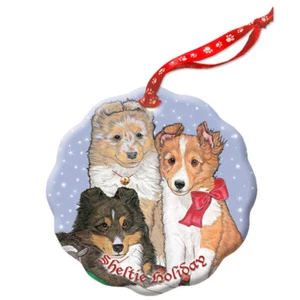 Shetland Sheepdog Sheltie perro vacaciones porcelana árbol de Navidad adorno - Imagen 1 de 2