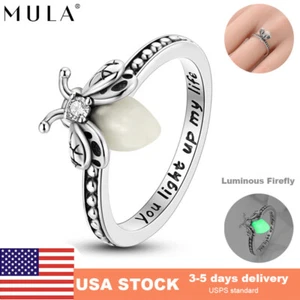 MULA Original Luminous Firefly Finger Ring CZ Women Jewelry 925 Silver Plated - Picture 1 of 12