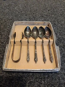 Vintage versilberter Teelöffel 4 und Zuckerzungen in Box EPNS  - Bild 1 von 6