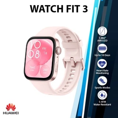 Huawei Watch Fit 3 Bluetooth Android iOS Smartwatch (Pink/1.82”/5ATM/AMOLED) - Image 1 of 4