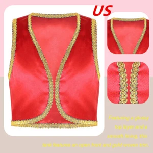 Kids Boys Arabian Prince Vest Carnival Party Arab Costume Youth Shiny Waistcoat - Picture 1 of 52