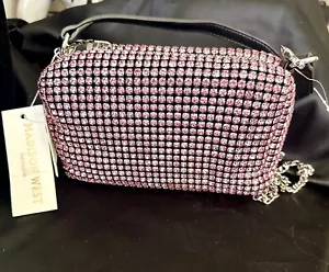 Rhinestone Crystal Beaded Soft Evening Bag Pink / Zipped - Picture 1 of 2