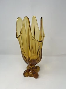 Vintage Viking Amber/Gold 4 Petal Handkerchief Vase 13" Tall - Picture 1 of 14