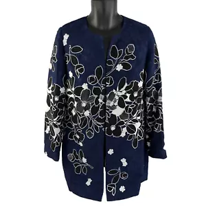 Neu Karl Lagerfeld Damenjacke Blazer Gr. S blau neu ohne Etikett vorne offen Blumen Petite - Bild 1 von 9