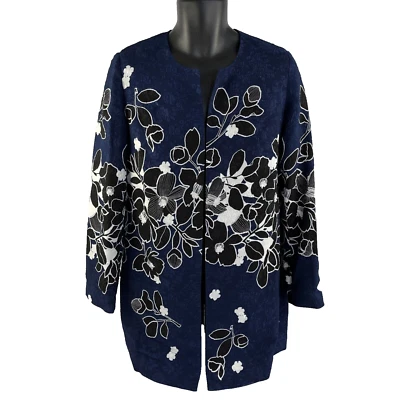 Nuevo Blazer Chaqueta Karl Lagerfeld Para Mujer Talla S Azul Nuevo Sin Etiquetas Frente Abierto Floral Pequeño Foto 1 de 4