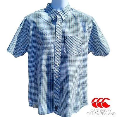 CANTERBURY OF NEW ZEALAND Cotton Checked Short Sleeve Button-Down Shirt | Sz L - Image 1 of 4