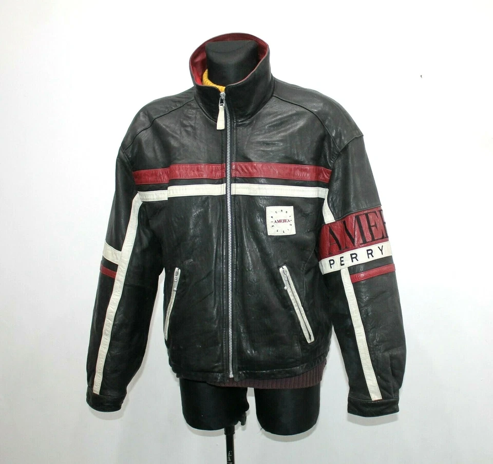 90s VTG Perry Ellis America Black Leather Cowhide Motorcycle Jacket Mens Size XL - Image 1 of 4