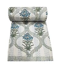 Indian Hand Block Print kantha Quilt Bedspread Blanket Throw Queen Size BedCover