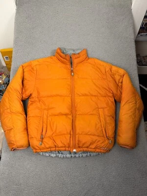 LL Bean Down Puffer Jacket Men's Medium Orange Full Zip Goose - Image 1 of 4